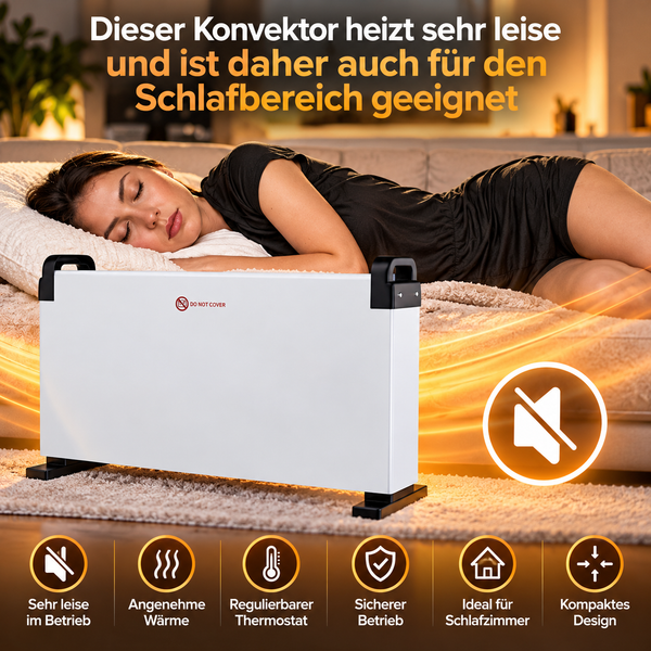 Leistungsstarker Konvektor für angenehme Wärme. 3 Stufen einstellbar bis 2000 Watt mit Thermostat