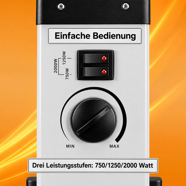 Leistungsstarker Konvektor für angenehme Wärme. 3 Stufen einstellbar bis 2000 Watt mit Thermostat
