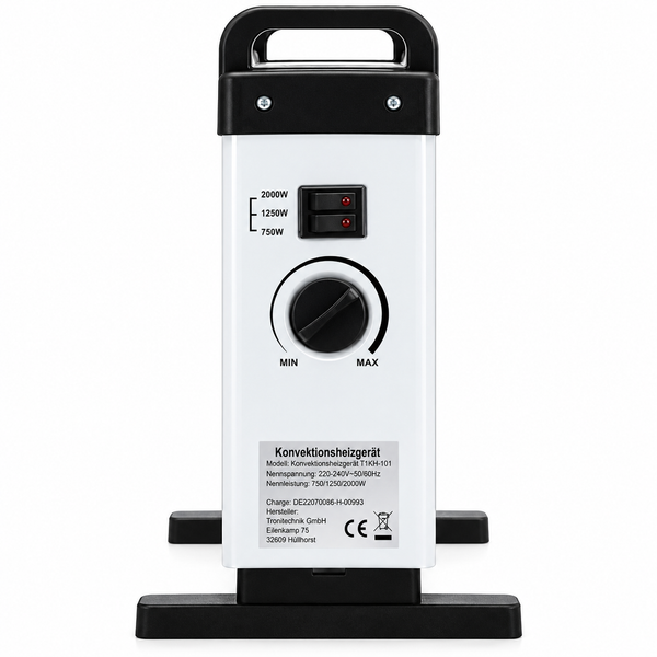 Leistungsstarker Konvektor für angenehme Wärme. 3 Stufen einstellbar bis 2000 Watt mit Thermostat