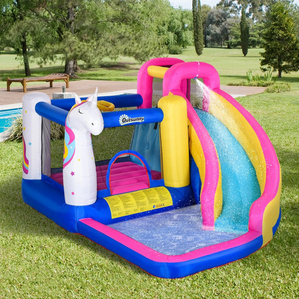 Einhorn-Hüpfburg mit Wasserpark – der Traum aller Kinder!