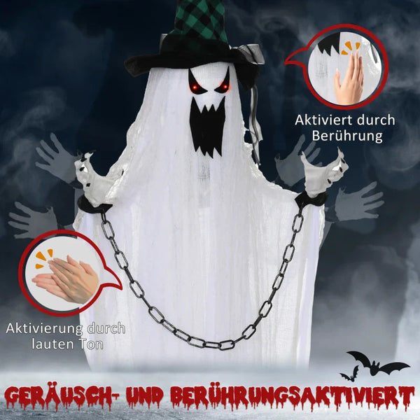 Animierte Halloween-Dekoration – Hängender Gefangenengeist mit Sound & LED, 204 cm