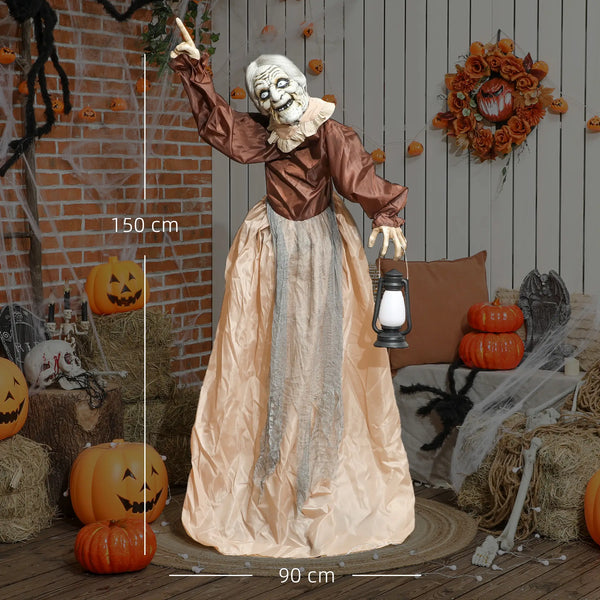 Lebensgroße animierte Halloween-Dekoration – Hexe mit Laterne, Sound & LED, 150cm