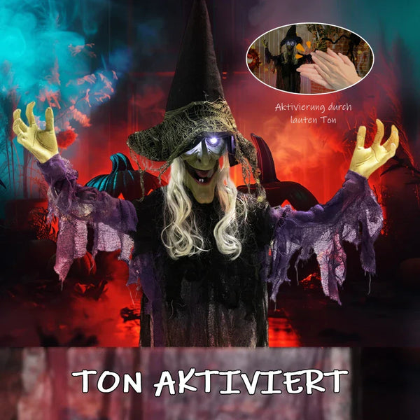 Animierte Halloween-Dekoration – Lebensgroße Hexe mit Sound & LED, 183 cm