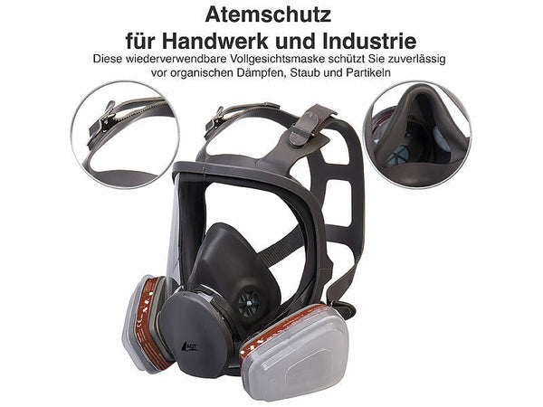 Vollgesichts-Atemschutzmaske mit 2 Gasfiltern und 10 Partikelfiltern
