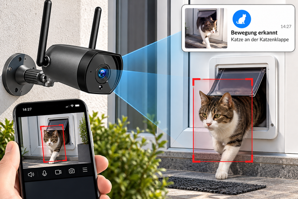 Überwachungskamera mit Einzelbild-Aufnahmen. WO IST MEINE KATZE? (Hund, Kind etc.) – EIN BLICK IN DIE APP, UND DU SIEHST, OB SIE DA WAR!
