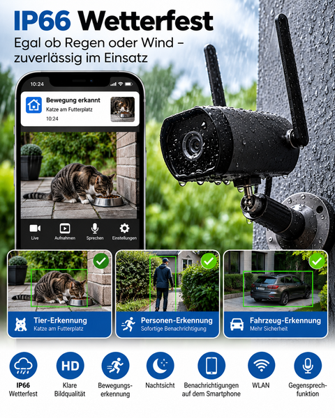 Überwachungskamera mit Einzelbild-Aufnahmen. WO IST MEINE KATZE? (Hund, Kind etc.) – EIN BLICK IN DIE APP, UND DU SIEHST, OB SIE DA WAR!