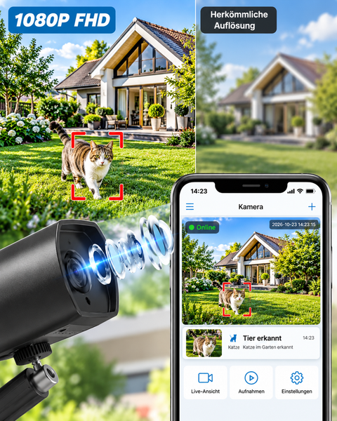 Überwachungskamera mit Einzelbild-Aufnahmen. WO IST MEINE KATZE? (Hund, Kind etc.) – EIN BLICK IN DIE APP, UND DU SIEHST, OB SIE DA WAR!