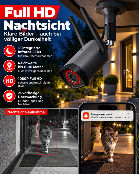 Überwachungskamera mit Einzelbild-Aufnahmen. WO IST MEINE KATZE? (Hund, Kind etc.) – EIN BLICK IN DIE APP, UND DU SIEHST, OB SIE DA WAR!