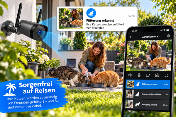 Überwachungskamera mit Einzelbild-Aufnahmen. WO IST MEINE KATZE? (Hund, Kind etc.) – EIN BLICK IN DIE APP, UND DU SIEHST, OB SIE DA WAR!