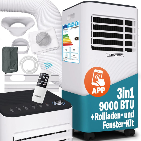 Mobile Klimaanlage 2600 Watt, 9000 BTU, R290. Farbe: Weiß.