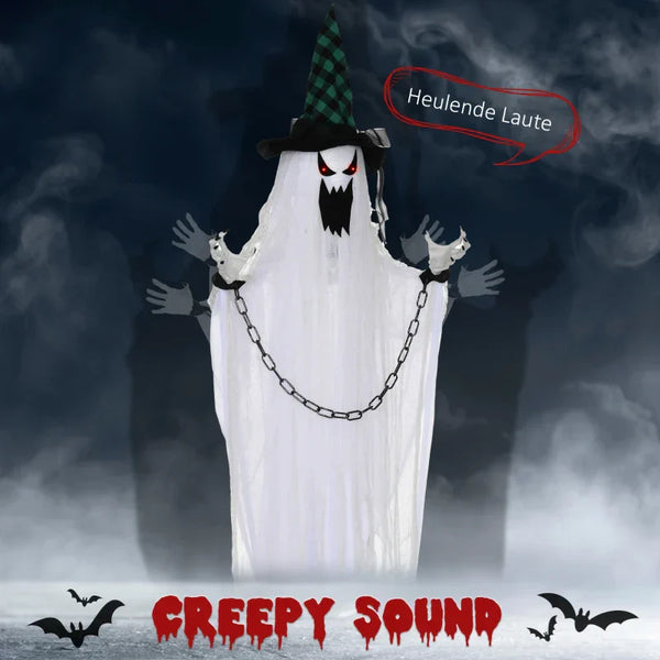Animierte Halloween-Dekoration – Hängender Gefangenengeist mit Sound & LED, 204 cm