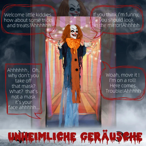Animierte Halloween-Dekoration – Grusel-Clown mit Sound, LED & Bewegung, 168 cm