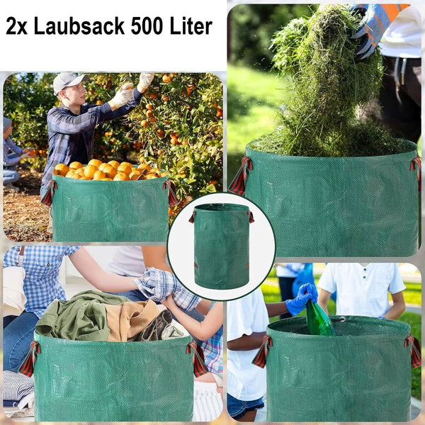 Doppelpack: 500 Liter Gartenabfallsack XXL. Gartentasche Riesiger Laubsack