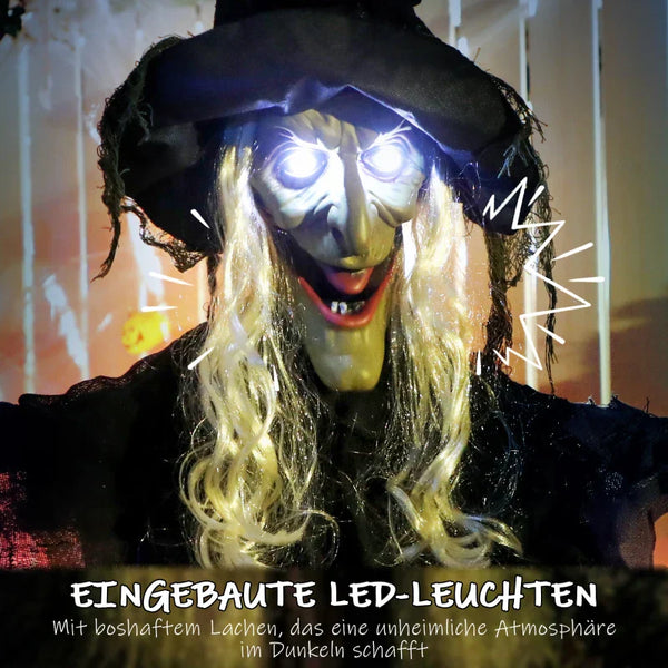 Animierte Halloween-Dekoration – Lebensgroße Hexe mit Sound & LED, 183 cm