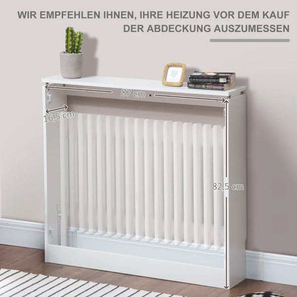 Heizkörperabdeckung mit Lamellendesign & Ablage – Weiß, 90 cm