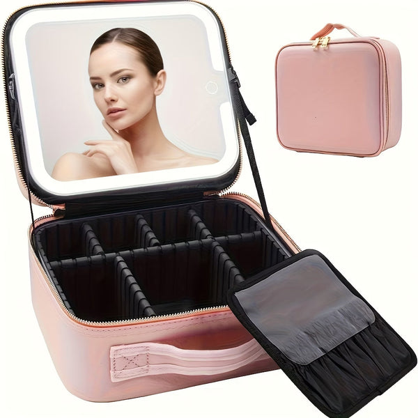 Kosmetiktasche mit Doppelspiegel, LED-beleuchtet. Make-up Tasche. Schminkkoffer für Damen