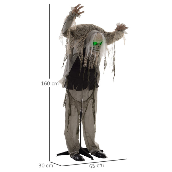 Animierte Halloween-Dekoration – Buckliger Skelettgeist mit Sound & LED, 160 cm