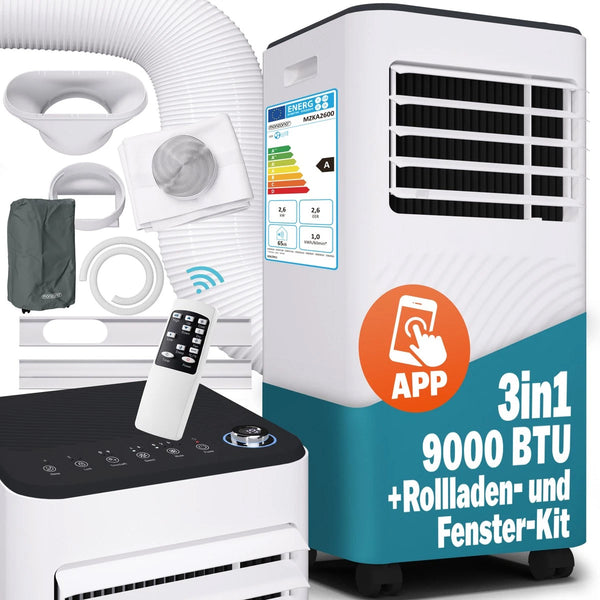 Mobile Klimaanlage 2600 Watt, 9000 BTU, R290. Farbe: Weiß.