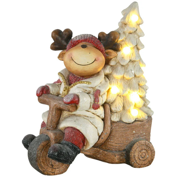 Weihnachtsdeko, Rentier mit Weihnachtsbaum, warme LED-Beleuchtung, Batteriebetrieb, In- und Outdoor, 44 cm