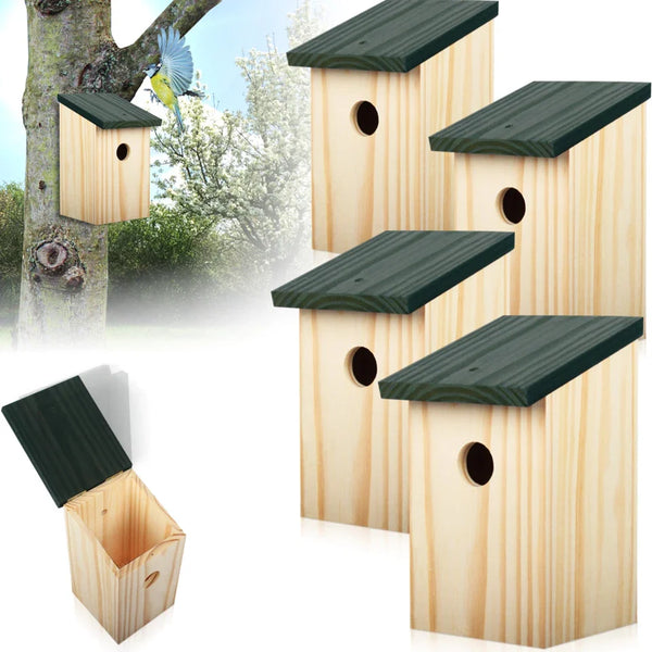Hochwertige 4x Vogelhäuser aus Massivholz – Sicherer Nistplatz für heimische Gartenvögel
