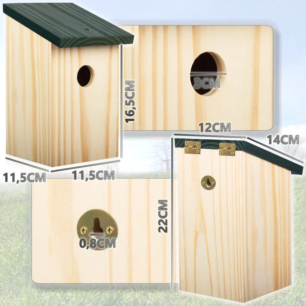 Hochwertige 4x Vogelhäuser aus Massivholz – Sicherer Nistplatz für heimische Gartenvögel