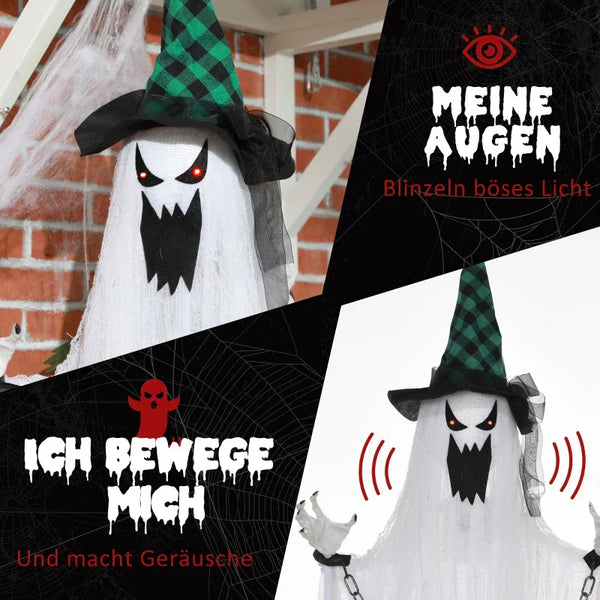 Animierte Halloween-Dekoration – Hängender Gefangenengeist mit Sound & LED, 204 cm