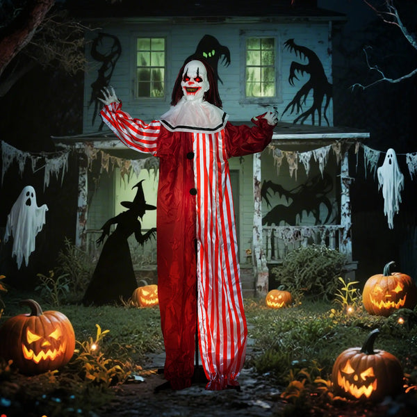 Halloween Dekoration Stehender Clown 165cm mit Licht- und Soundeffekt