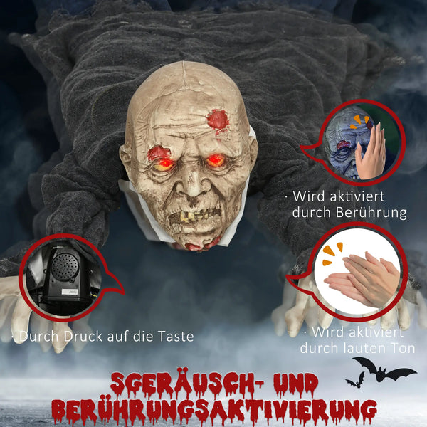 Halloween Dekoration heulender, kriechender Zombie 159 cm LED-Lichter Soundfunktion