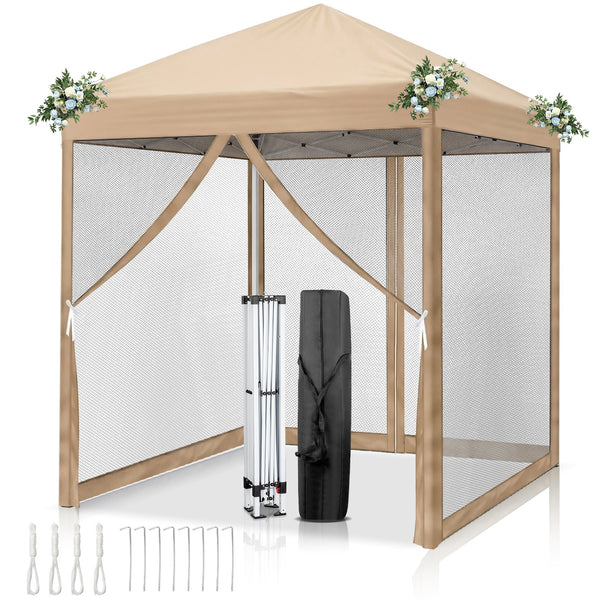 Faltpavillon 2 x 2 m Pop-Up – Partyzelt, Eventzelt & Gartenzelt mit 4 Moskitonetzen in Grau, Blau oder beige