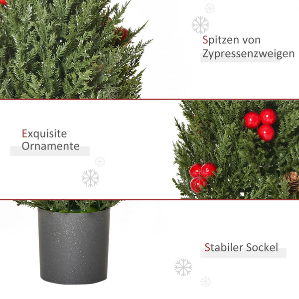 Mini-Weihnachtsbaum mit roten Beeren und Tannenzapfen – 47 cm