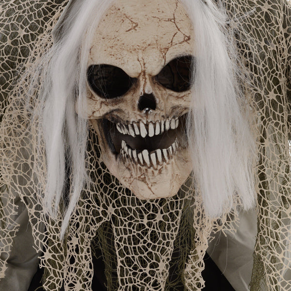 Animierte Halloween-Dekoration – Buckliger Skelettgeist mit Sound & LED, 160 cm