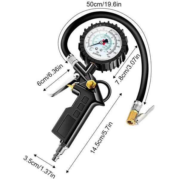 Geeichter Druckluft-Reifenfüller mit 15-bar-Manometer für Pkw, Lkw und Motorrad