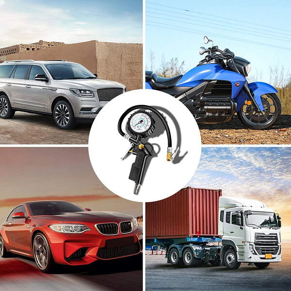 Geeichter Druckluft-Reifenfüller mit 15-bar-Manometer für Pkw, Lkw und Motorrad