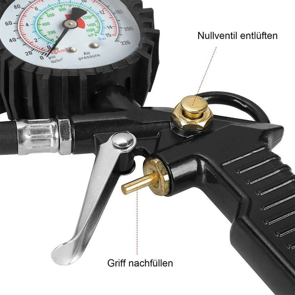 Geeichter Druckluft-Reifenfüller mit 15-bar-Manometer für Pkw, Lkw und Motorrad