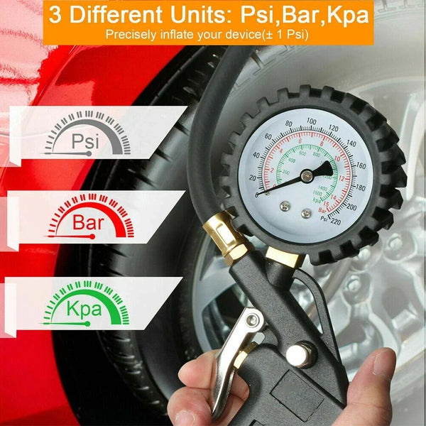 Geeichter Druckluft-Reifenfüller mit 15-bar-Manometer für Pkw, Lkw und Motorrad