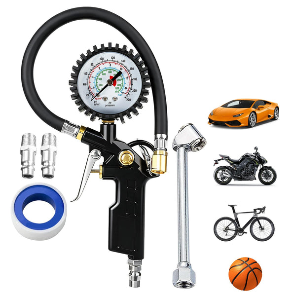 Geeichter Druckluft-Reifenfüller mit 15-bar-Manometer für Pkw, Lkw und Motorrad