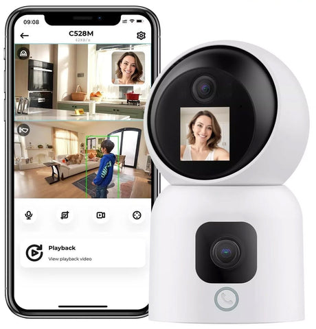 Überwachungskamera mit 2 Doppel-Objektiv und Bildschirm 6MP WLAN PTZ HD IP Kamera PIR Schwenkbar