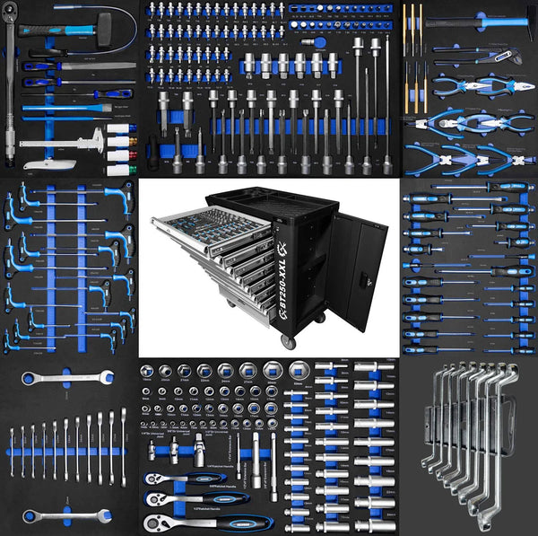 XXL Profi-Werkzeugwagen 8 Schubladen Werkstattwagen mit Werkzeug gefüllt. 89 kg Gesamtgewicht.