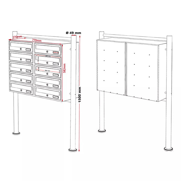 Briefkastenanlage Doppel 10er Standanlage Schwarz 10 Fächer (2x5)