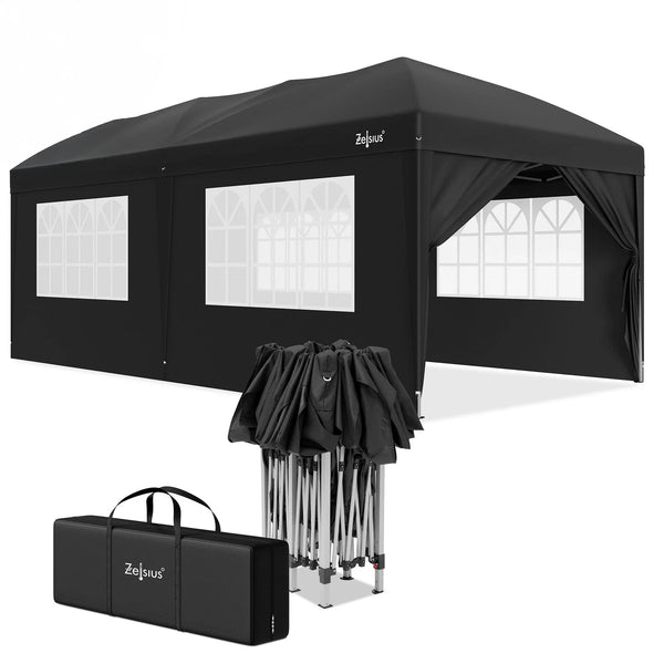 Faltpavillon 3 x 6 m – Pop-Up Pavillon inklusive Tragetasche. Sonnenschutz und leichter Regen. Mit 6 Seitenteilen.