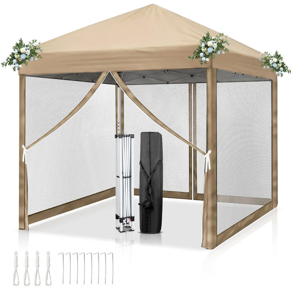 Faltpavillon 3 x 3 m Pop-Up – Partyzelt, Eventzelt & Gartenzelt mit 4 Moskitonetzen in Grau, Blau oder beige