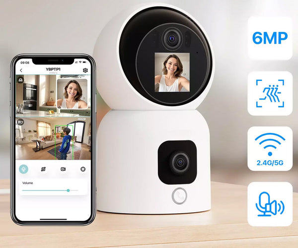 Überwachungskamera mit 2 Doppel-Objektiv und Bildschirm 6MP WLAN PTZ HD IP Kamera PIR Schwenkbar
