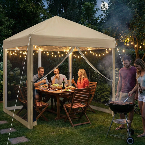 Faltpavillon 3 x 3 m Pop-Up – Partyzelt, Eventzelt & Gartenzelt mit 4 Moskitonetzen in Grau, Blau oder beige