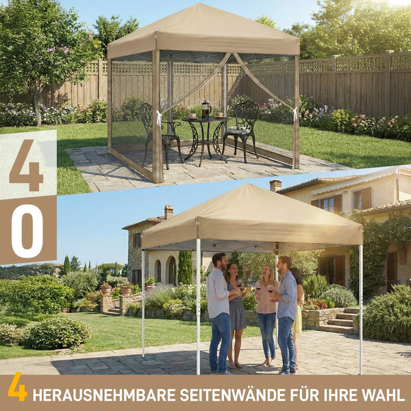 Faltpavillon 3 x 3 m Pop-Up – Partyzelt, Eventzelt & Gartenzelt mit 4 Moskitonetzen in Grau, Blau oder beige