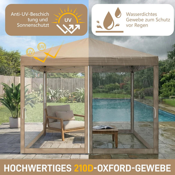 Faltpavillon 3 x 3 m Pop-Up – Partyzelt, Eventzelt & Gartenzelt mit 4 Moskitonetzen in Grau, Blau oder beige