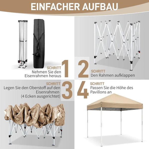 Faltpavillon 3 x 3 m Pop-Up – Partyzelt, Eventzelt & Gartenzelt mit 4 Moskitonetzen in Grau, Blau oder beige