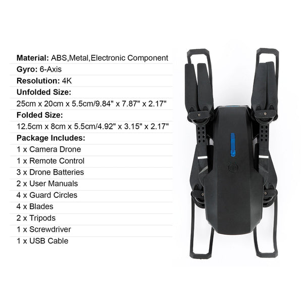 Flugdrohne, faltbar. Mit 4K-HD Kamera. Ein preiswerter Quadrocopter zum lernen.