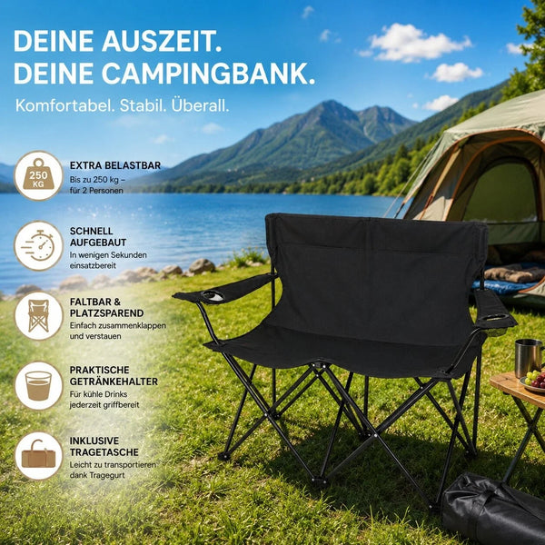 Campingsofa faltbar Camping Bank schwarz. Faltbar für 2 Personen. Nur 3,2 Kg. Immer dabei.