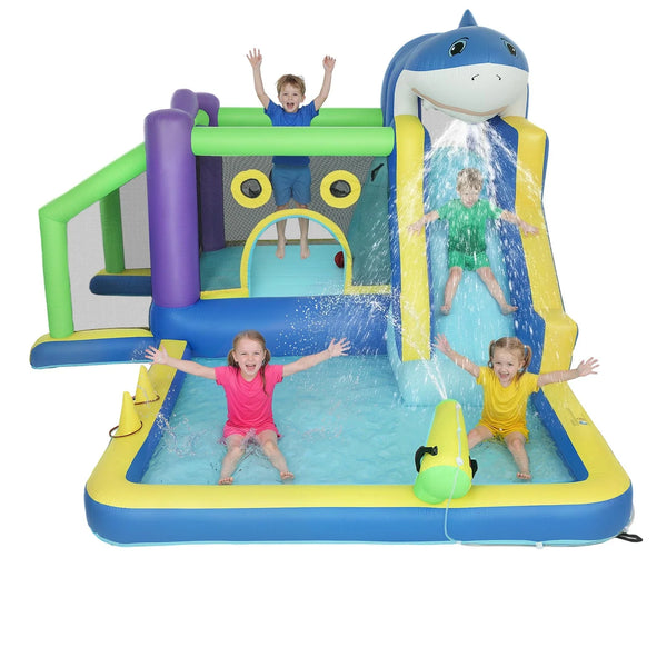 Planschen, Springen, Toben, Hüpfen und Spielen – 8-in-1 Hai-Wasserpark