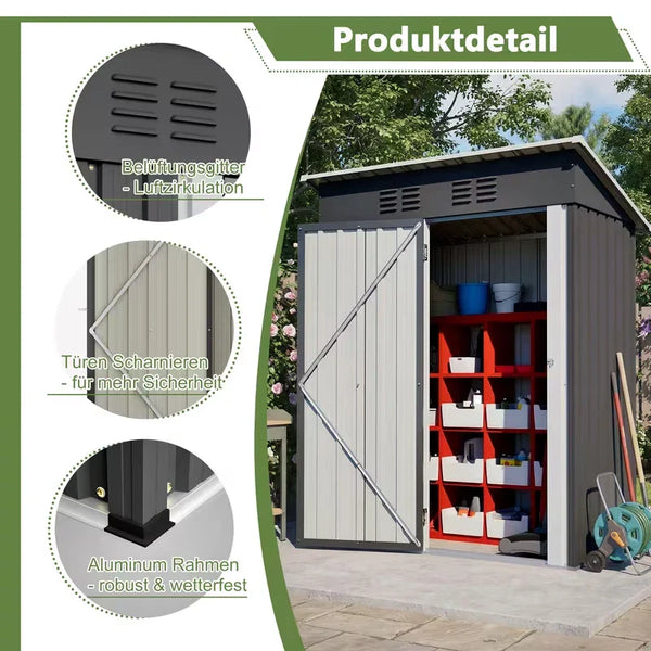 Geräteschuppen Gerätehaus Metall XL – 140 cm Breite - Gartenhaus mit Fundament, Pultdach – 1 m³